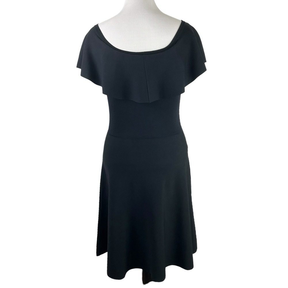 ELIZA J Black DRESS M Ruffle Neck Fit Flare Ballet Cocktail Party Minimal Knit